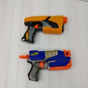 Lot 2 NERF Blue N-Strike Switch Shot EX-3 & Yellow Dart Tag Sharp Shot Sidearm